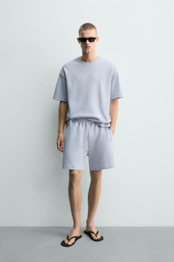 ZARA ШОРТЫ-ДЖОГГЕРЫ RELAXED FIT INTERLOCK, НЕБЕСНО-ГОЛУБОЙ