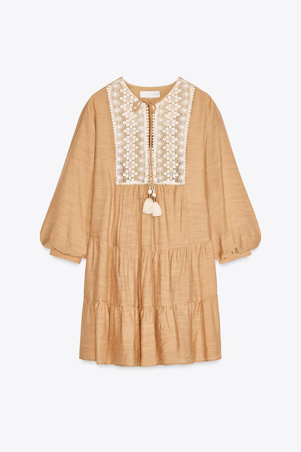 ZARA МИНИ-ПЛАТЬЕ С ВЫШИВКОЙ, ПЕРСИКОВЫЙ