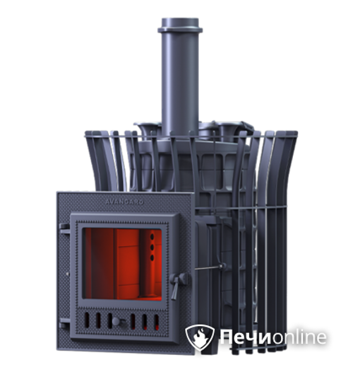 Банная дровяная печь Гефест AVANGARD ЗК 25 (М) Ураган в сетке Тюльпан