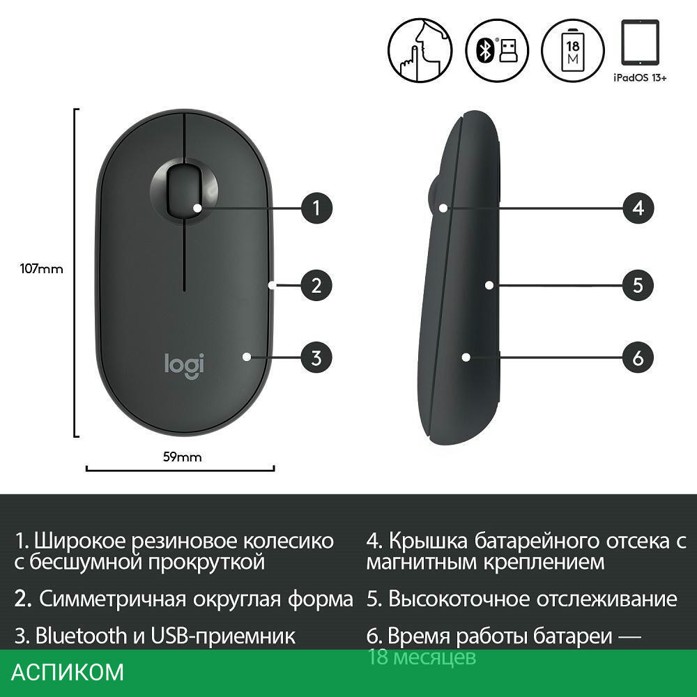 Мышь Logitech Pebble M350 Black (910-005576)