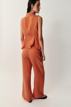 ZARA БРЮКИ ПРЯМОГО КРОЯ В ПОЛОСКУ, МЕДНЫЙ