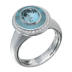 Кольцо с Аквамарином и Бриллиантами, Эмаль R0084-2/9