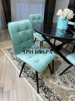 Круглый стеклянный раздвижной стол "Черный оникс" и стулья "ГУЧИ" тиффани