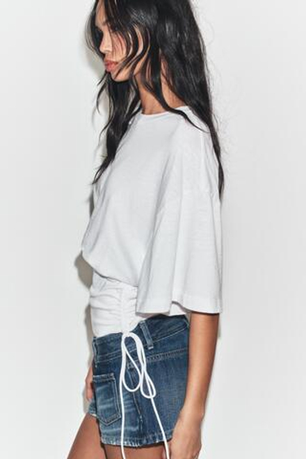ZARA ТОП ИЗ ФЛАМЕ С ПОЯСОМ, БЕЛЫЙ