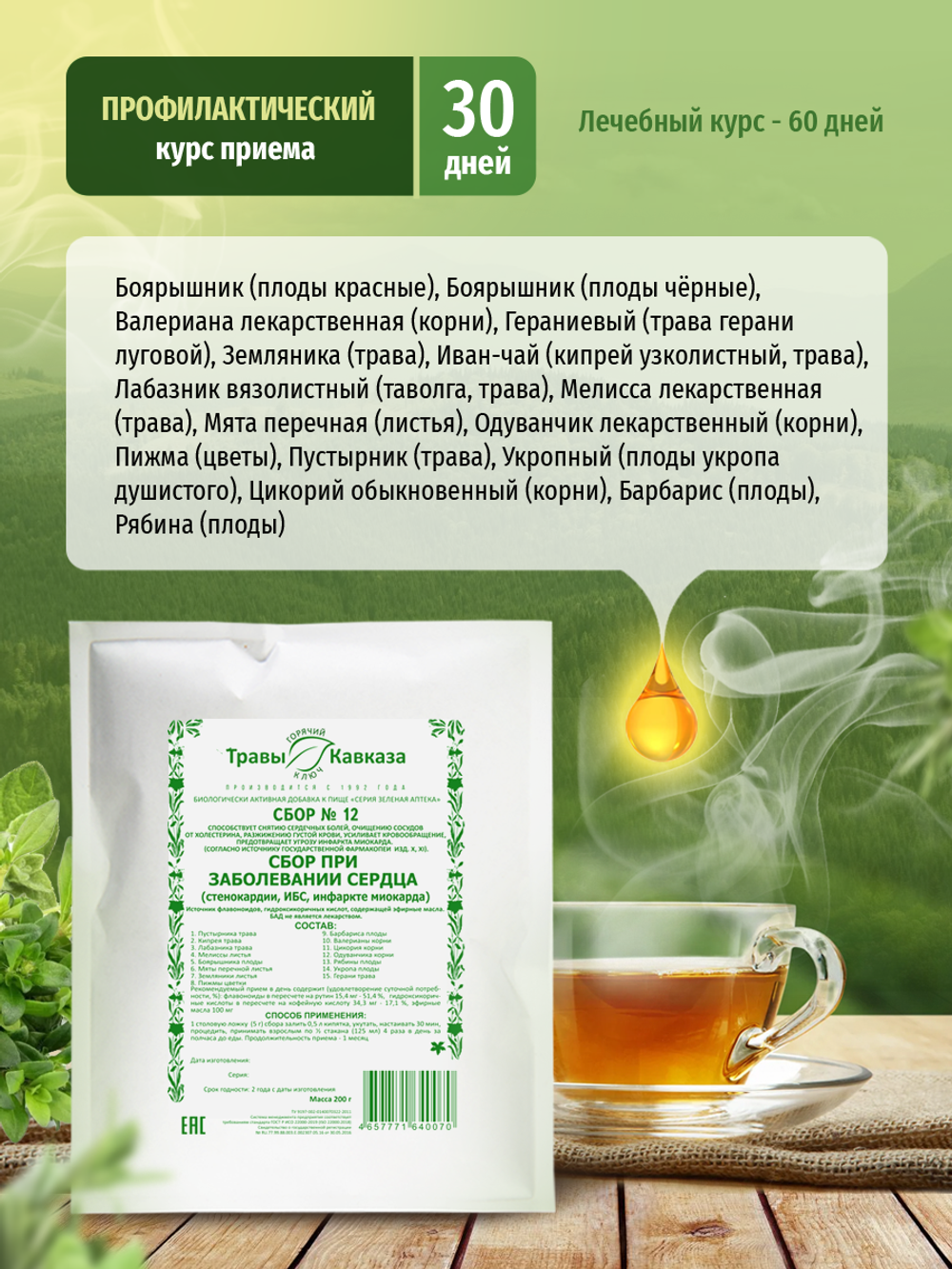 Сбор № 12 При заболевании сердца (стенокардии, ИБС, инфаркте миокарда)