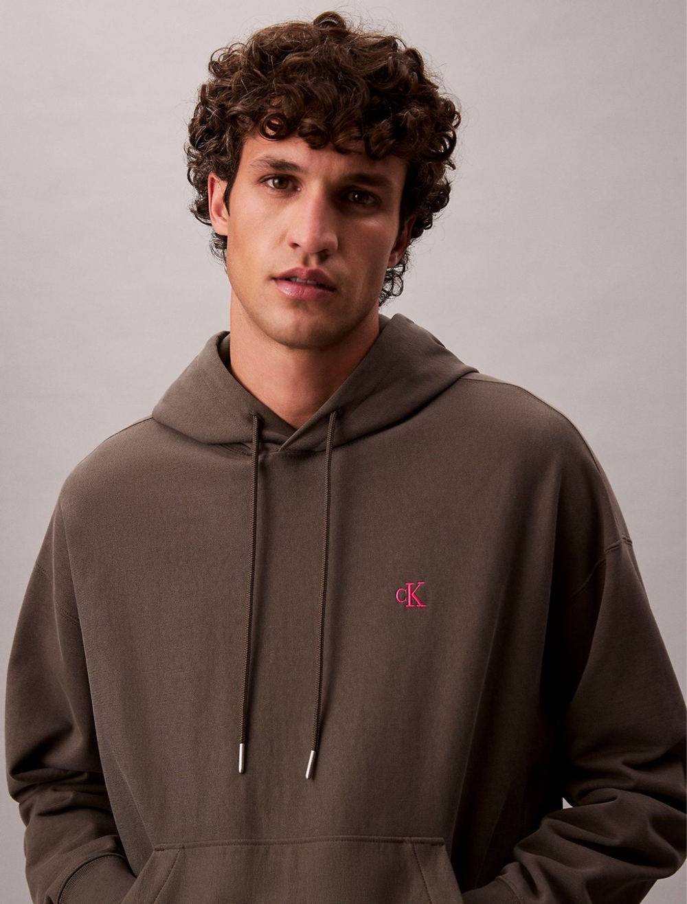 Худи Calvin Klein Premium Terry Relaxed Monogram Fleece Hoodie Beluga