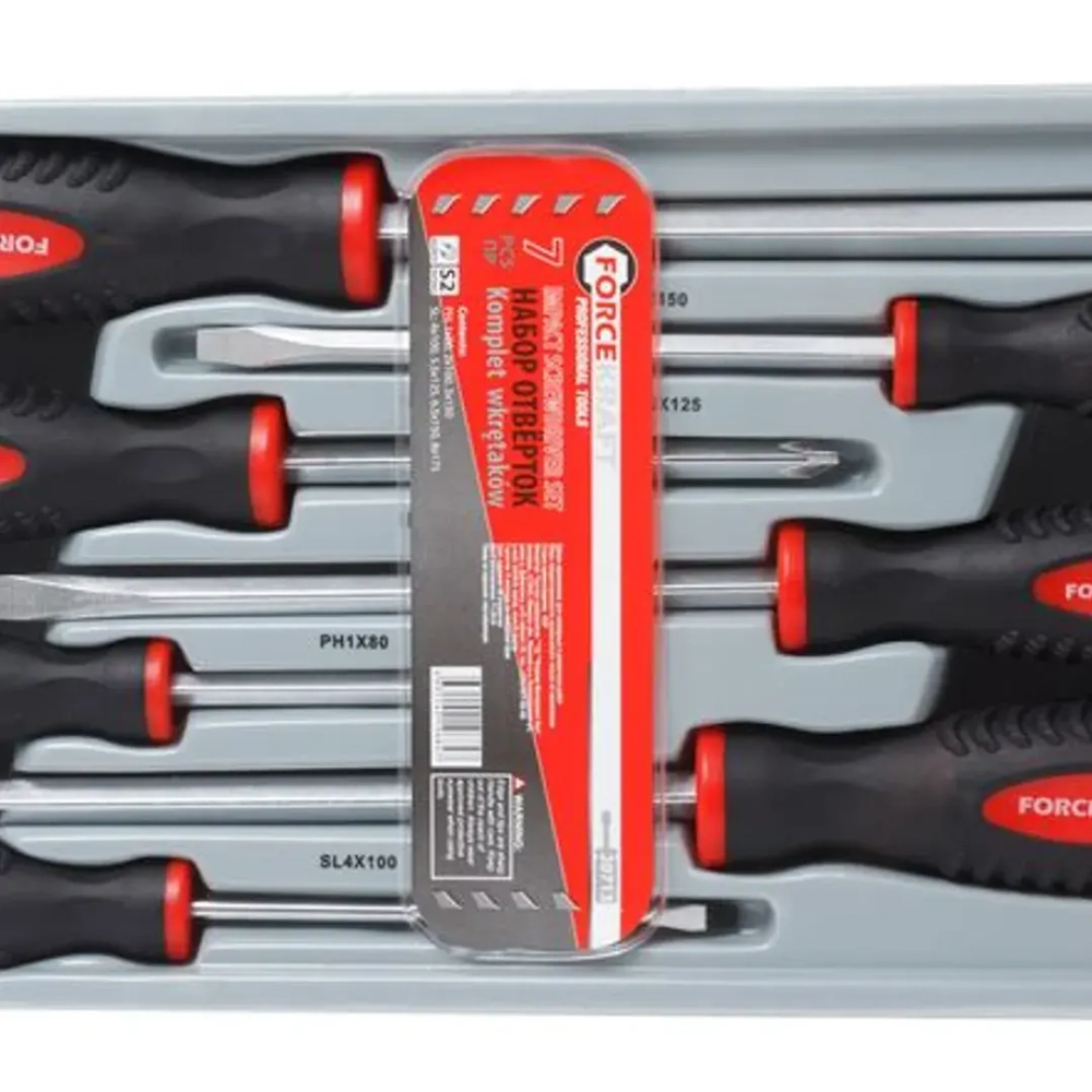 Набор отверток магнитных ''Profi''S2, 7пр. (PH:1x80,2х100,3х150мм, SL:4x100, 5.5х125, 6.5х150, 8х175мм)в лотке FORCEKRAFT FK-20713