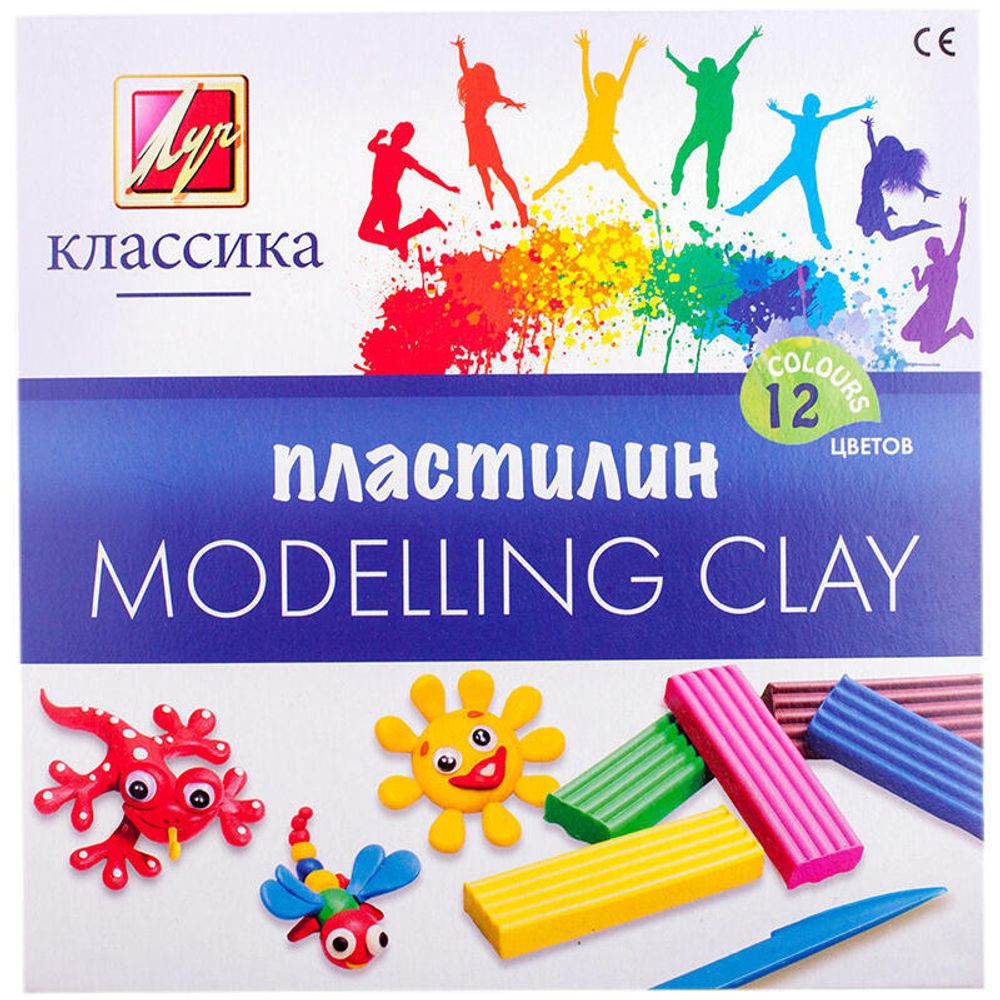 Пластилин 12 цветов Луч Классика, 240гр, со стеком, картон.упак.