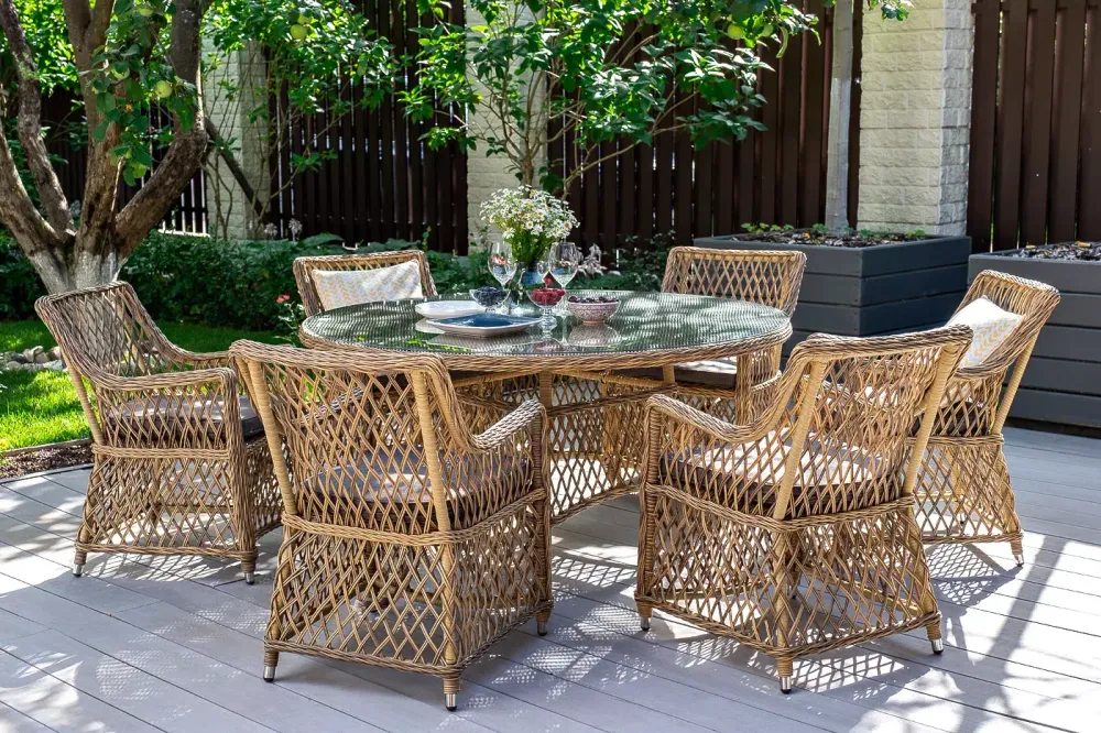 "Эспрессо-150 L" обеденная группа плетеная, цвет соломенный