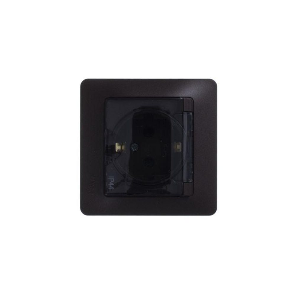 Розетка 1-м СП Glossa 16А IP44 с заземл. защ. шторки с крышкой в сборе алюм. SE GSL000348