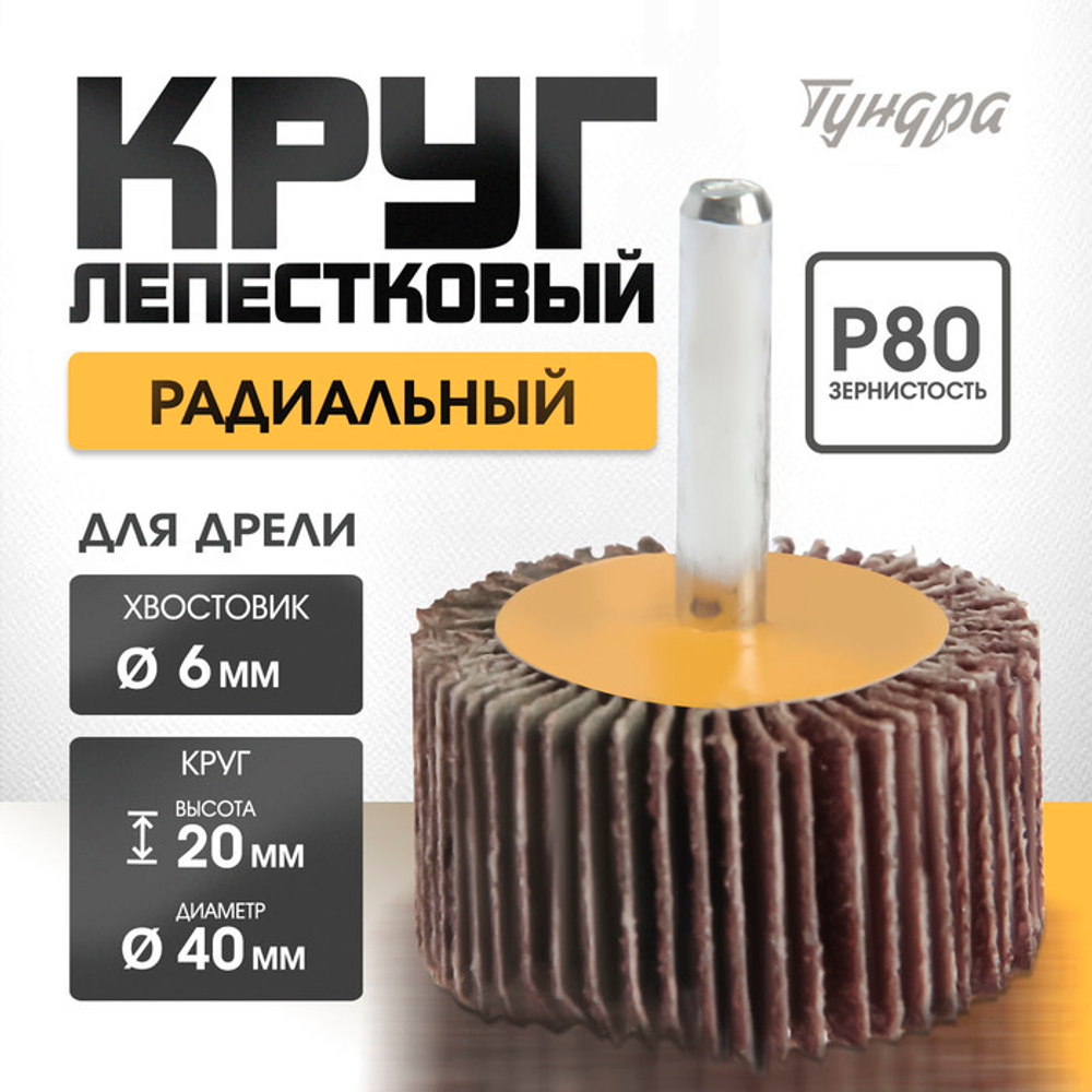Круг лепестковый радиальный ТУНДРА, 40×20×6 мм, Р80