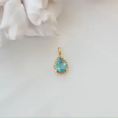 Подвеска Капля с голубым фианитом, 15*8 мм, позолота, П409