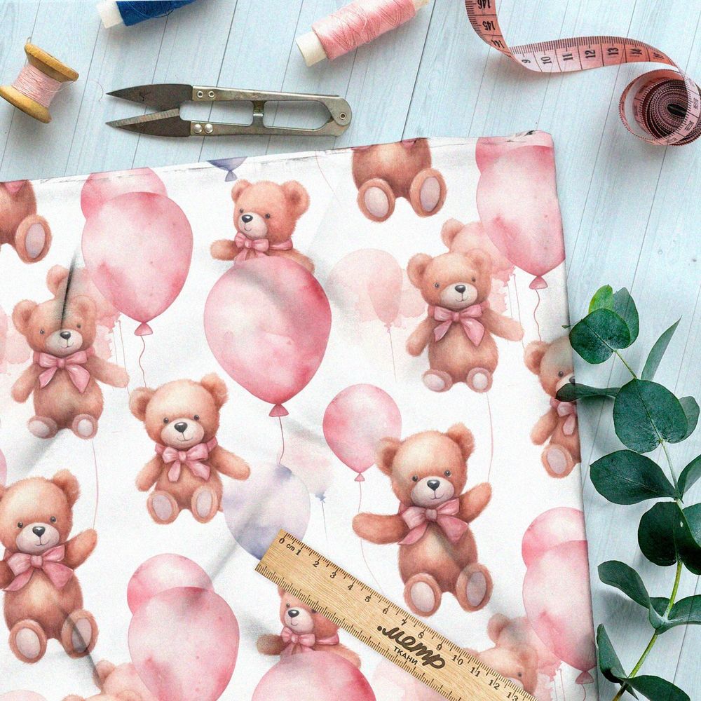 Ткань премиум дюспо медведи с акварельными шарами