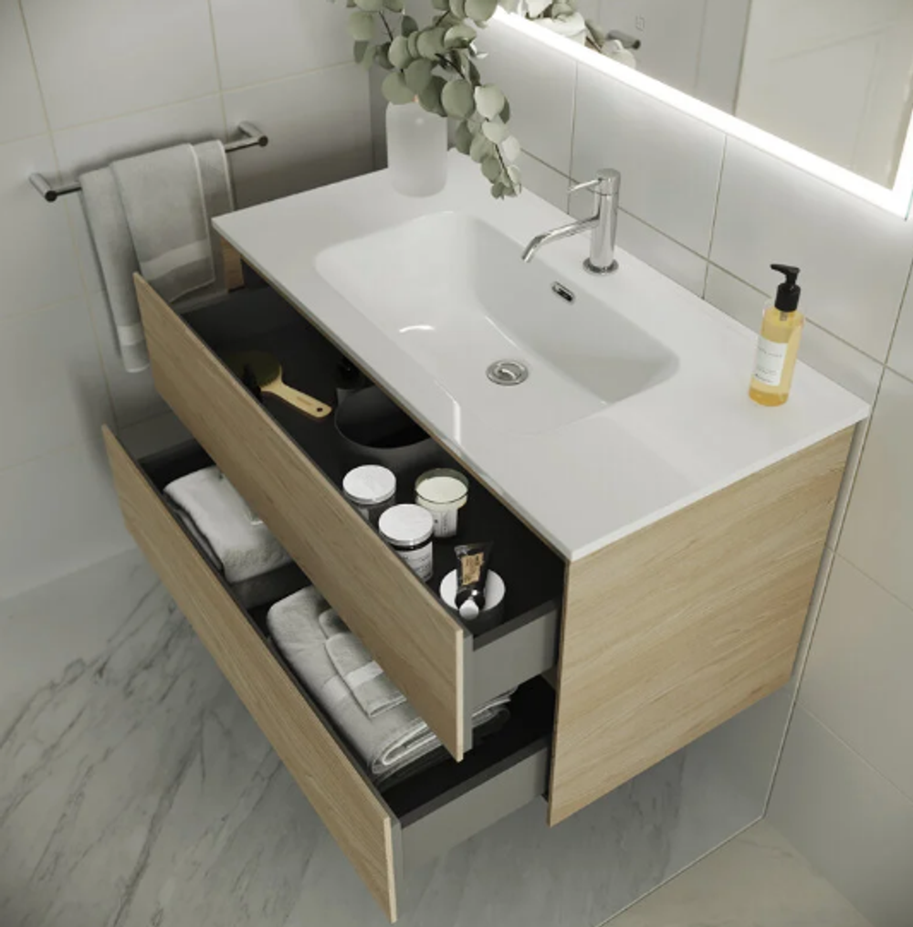 Тумба подвесная SANCOS Cento 890х450х500, c двумя ящиками оснащенными доводчиками, карпатская ель, арт. CN90KE