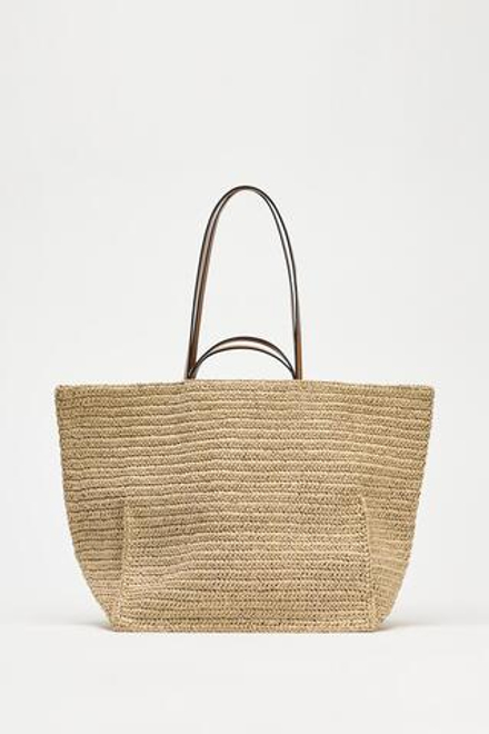 ZARA БОЛЬШАЯ ПЛЕТЕНАЯ СУМКА-ШОПЕР, СВЕТЛО-БЕЖЕВЫЙ