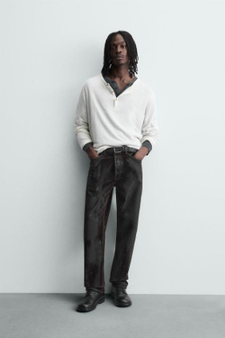 ZARA ДЖИНСЫ STRAIGHT FIT FLOCADOS, КОРИЧНЕВЫЙ