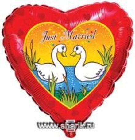 Ф 18" Сердце Свадебный Лебеди
