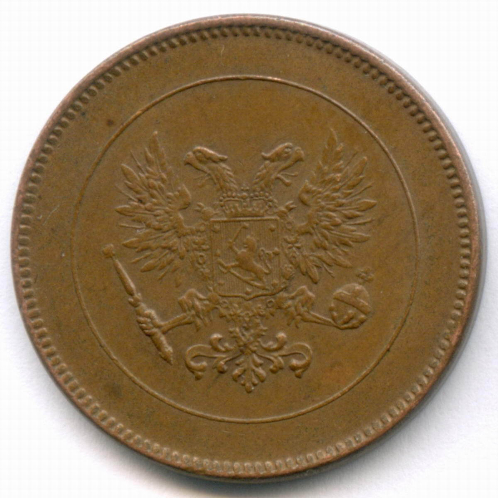 5 пенни 1917 год. Россия для Финляндии (Орел без корон). XF-AU