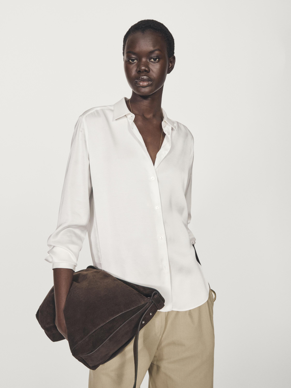 Massimo Dutti Струящаяся атласная рубашка, белый