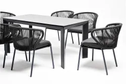 "Венето" обеденная группа на 6 персон со стульями "Милан", каркас темно-серый, роуп темно-серый