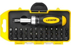 Реверсивная отвертка в наборе с битами STAYER 2557-H38, Cr-V сталь, 38 предметов 2557-H38