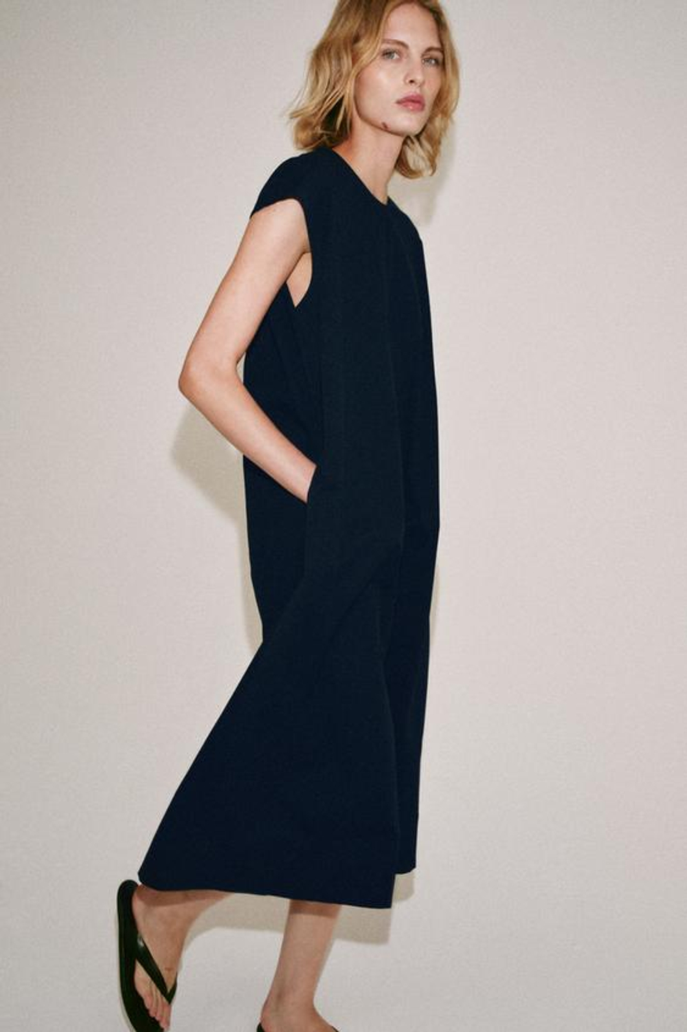ZARA ПЛАТЬЕ МИДИ ИЗ ПОПЛИНА — ZW COLLECTION, МОРСКОЙ СИНИЙ