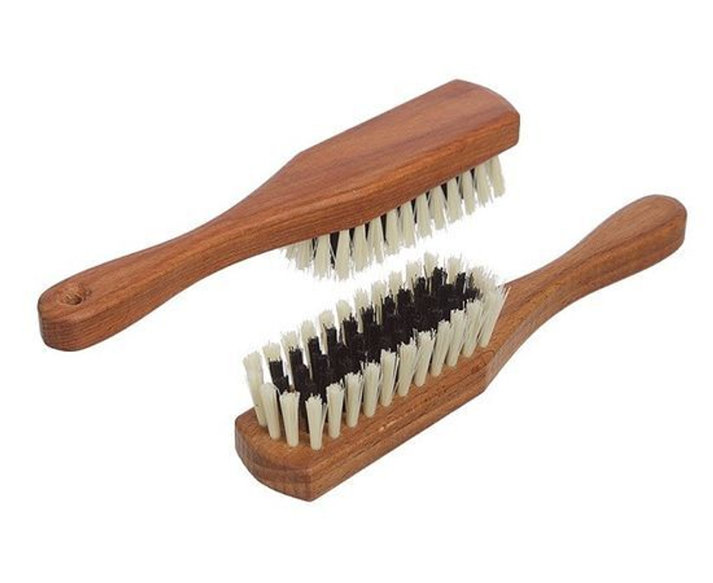 Щетка для одежды с ручкой 21см дерево, синтет. черно-белый волос, 59 пучков, Yozhik