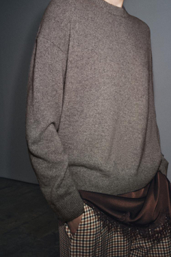 ZARA ДЖЕМПЕР ИЗ КАШЕМИРА И ШЕРСТИ С ДЛИННЫМИ РУКАВАМИ, СЕРО-КОРИЧНЕВЫЙ