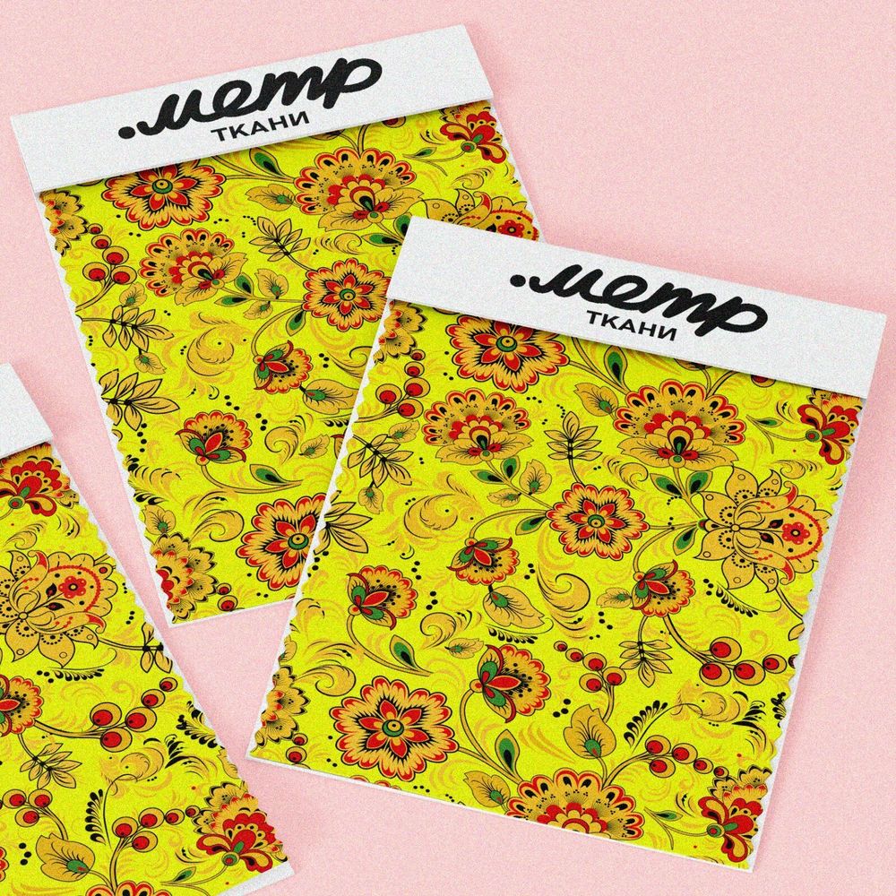 Ткань таффета хохломские узоры на жёлтом