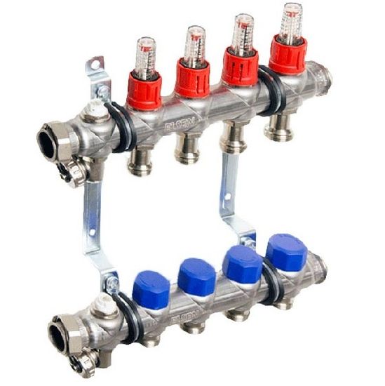 Коллекторная группа Elsen EMi03 1"х3/4", 2 контура из нерж. стали с вентилями и расходомерами