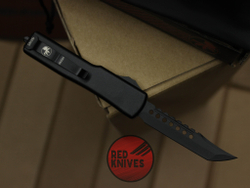 Нож Microtech UTX-70 A+++ HELLHOUND H/E - черный, лого Marfione