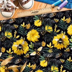 Ткань премиум Оксфорд 600D шмели на желтых цветах