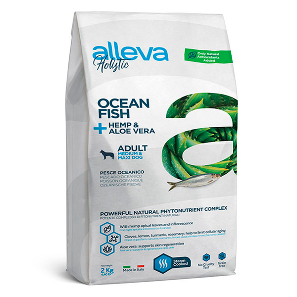 Сухой корм Alleva Holistic с рыбой, коноплей, алое вера для собак средн. и кр. пород 2 кг