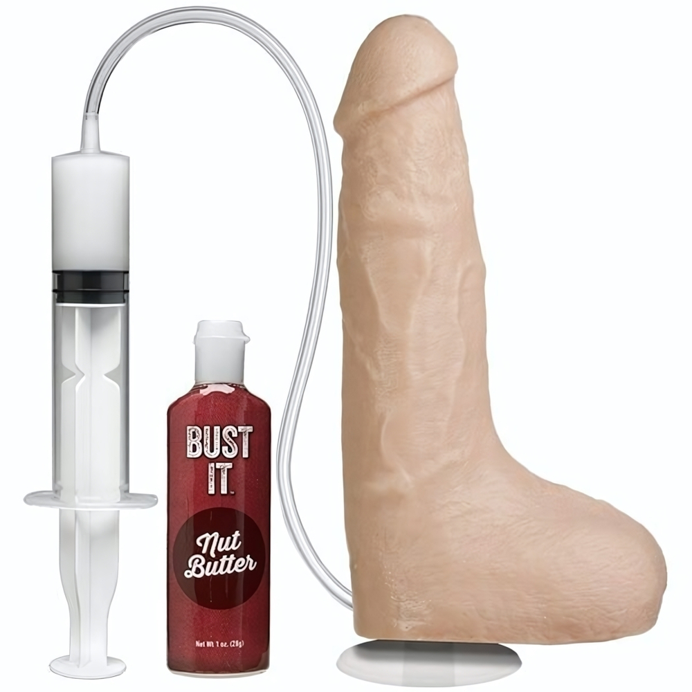 Телесный фаллоимитатор с имитацией семяизвержения Bust It Squirting Realistic Cock - 23,36 см. (Цвет: телесный)