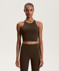 Oysho Майка Comfortlux с чашками и полосками на спине, темно-коричневый