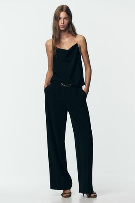 ZARA БРЮКИ С ШИРОКИМИ ШТАНИНАМИ И ЦЕПЬЮ, ЧЕРНЫЙ