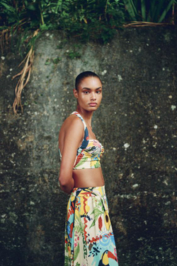 ZARA ЮБКА-МИДИ С ТРОПИЧЕСКИМ ПРИНТОМ, РАЗНОЦВЕТНЫЙ