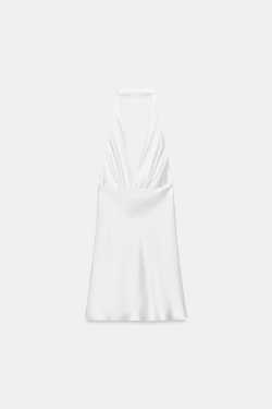 ZARA АТЛАСНОЕ МИНИ-ПЛАТЬЕ С ПОЯСОМ, БЕЛЫЙ