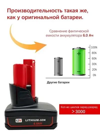Аккумулятор Milwaukee M12,12V 6.0А.ч,аккумулятор для шуруповерта милвоки 48-11-2460