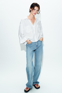 ZARA СВОБОДНАЯ РУБАШКА ИЗ ЛЬНА, БЕЛЫЙ