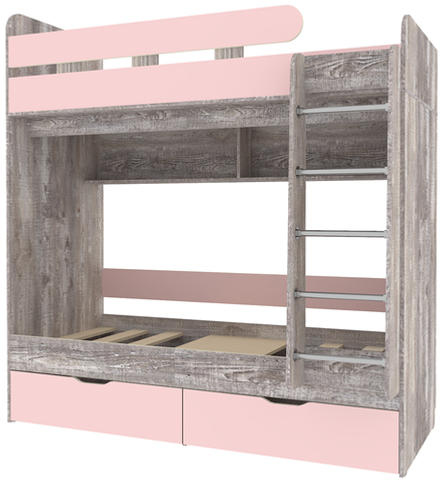 Двухъярусная кровать КарИВи Юниор 5 80x160 Бетон Розовый