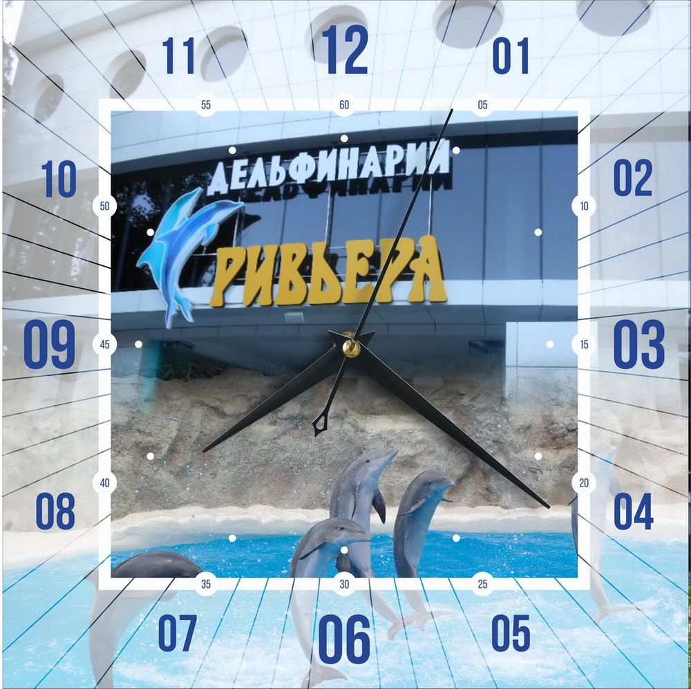 Часы квадратные настенные Сочи "Дельфинарий Ривьера" Декор для дома, подарок