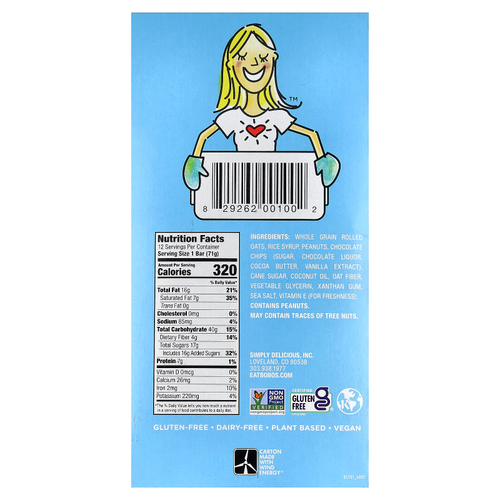 Bobo's Oat Bars, Овсяные батончики с арахисовой пастой и шоколадной крошкой, 12 батончиков по 70,8 г (2,5 унции)