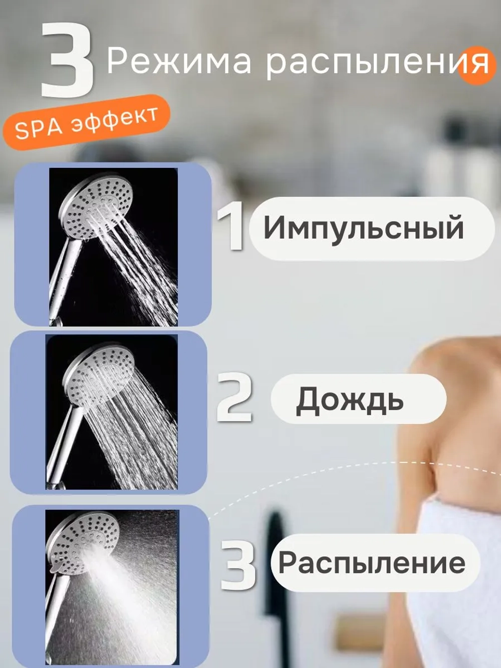 Лейка для душа массажная 3 режима