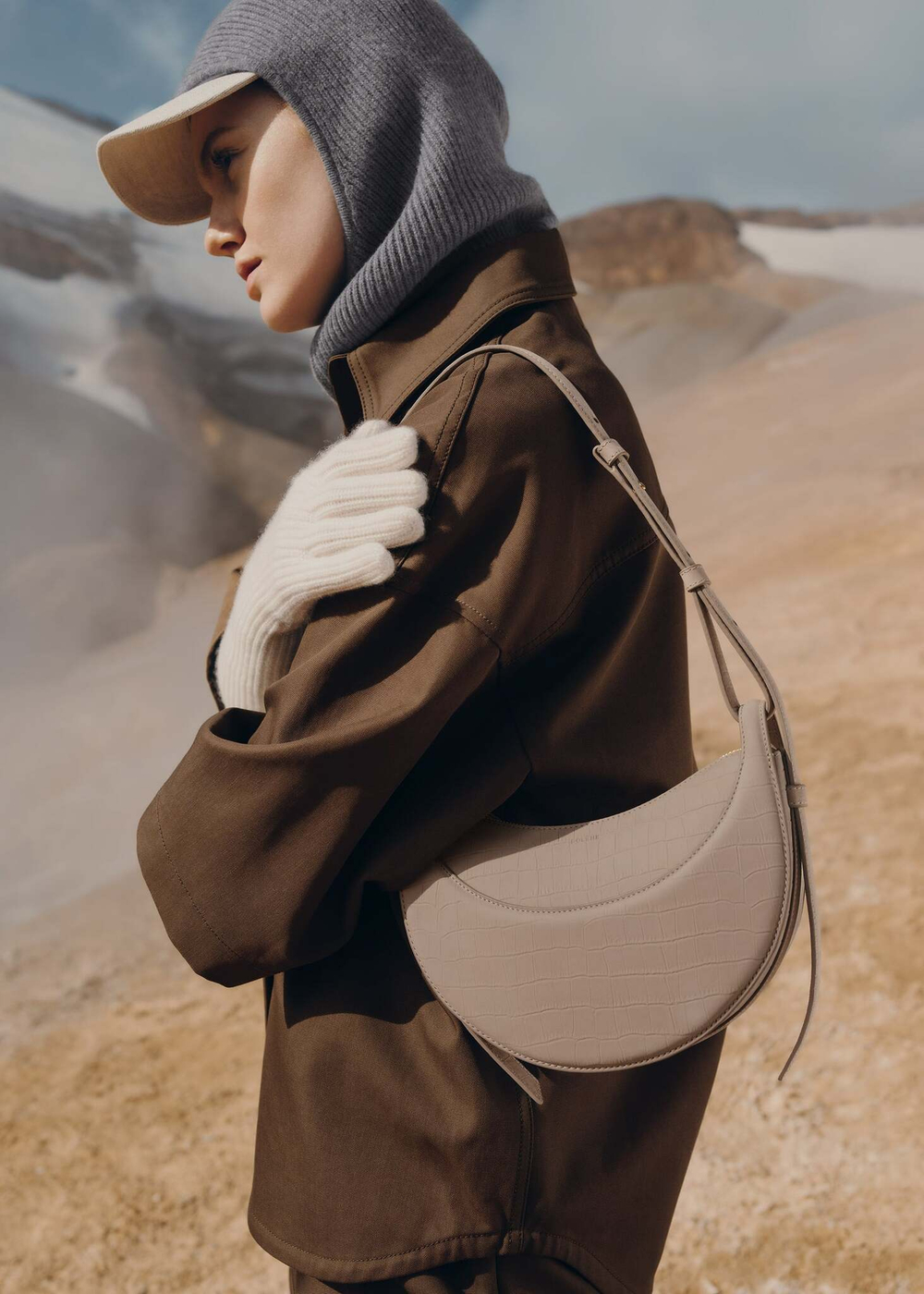 Сумка Polene Numero Dix EDITION CROCODILE NUBUCK TAUPE