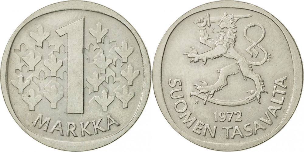 Финляндия 1 марка, 1969-1993 Герб XF