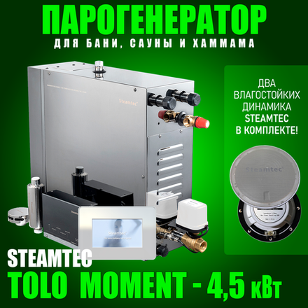 Парогенераторы для хамама и турецкой бани Steamtec TOLO MOMENT - 4,5 кВт/ Cерия PLATINUM со встроенной музыкой, пультом на 9-ти языках и возможностю монтажа без термодатчиков