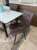 Стеклянный раздвижной стол "Итальянский мрамор" и стулья "ГУЧИ" коричневый