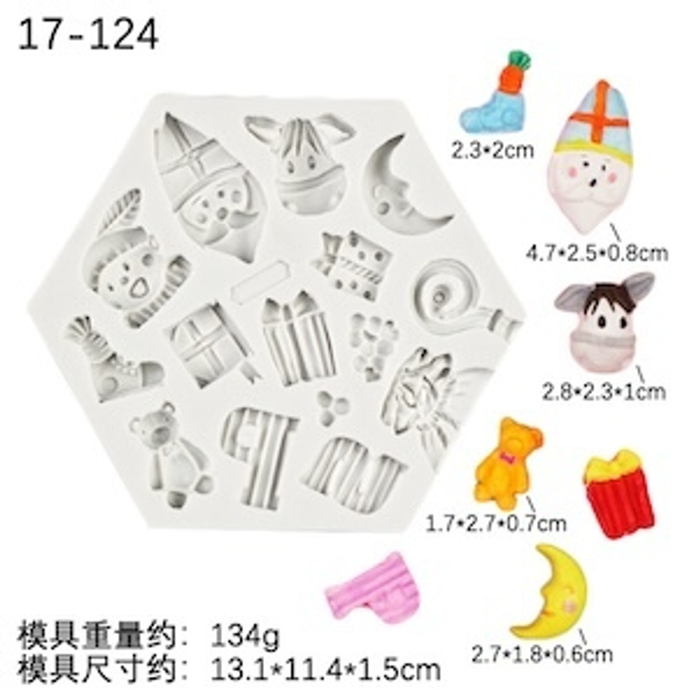 Молд силиконовый "Шестиугольник. Рождество и подарки" / Форма силиконовая для праздничного декора: Подарки, сапожок, мишка, ослик/ Молд для мыла, глины, воска и гипса