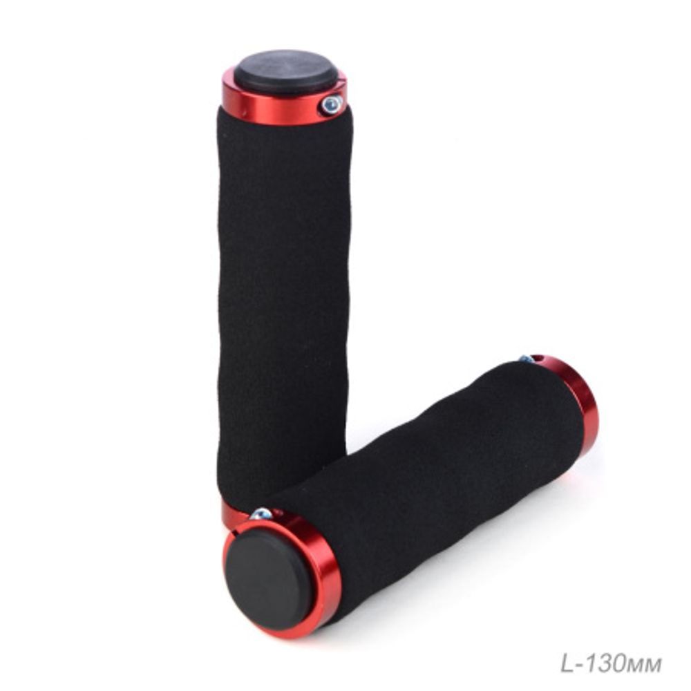 Грипсы 130 мм, пена с алюм. струбцинами / 2шт /черный-красный